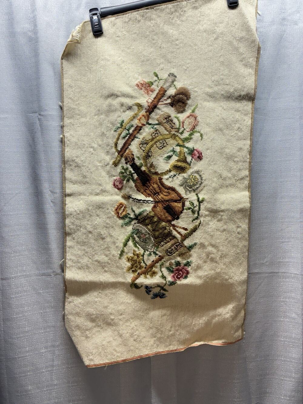 VTG Piano Bench Cover/Wall Hanging Needlepoint Canvas Musical instruments Floral